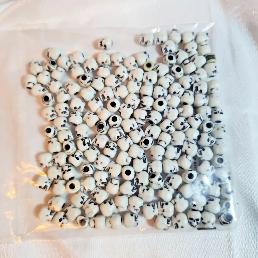 170 Mini Skull Beads White Black Halloween Jewelry Craft Beads Bulk Lot